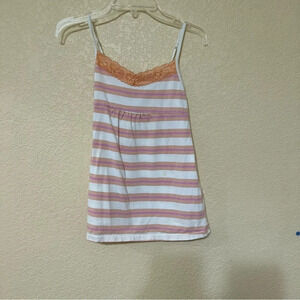Cherokee spaghetti straps summer top White with Orange and Pink Stripes